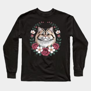Roses Flowers British Longhair Cat Highland Straight Long Sleeve T-Shirt